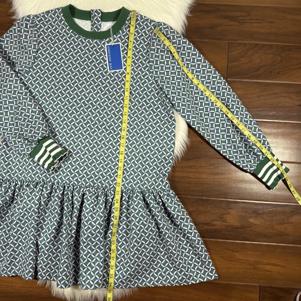 Addison Bay Active‎ Women's Size Large Green Pink Geo Trellis Vine Dress - Picture 4 of 10
